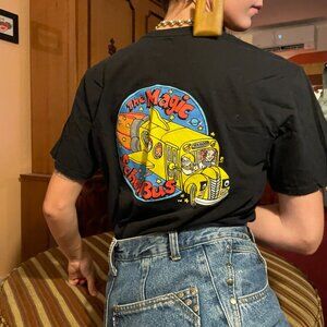 Black double graphic Magic school bus short sleeved shirt!